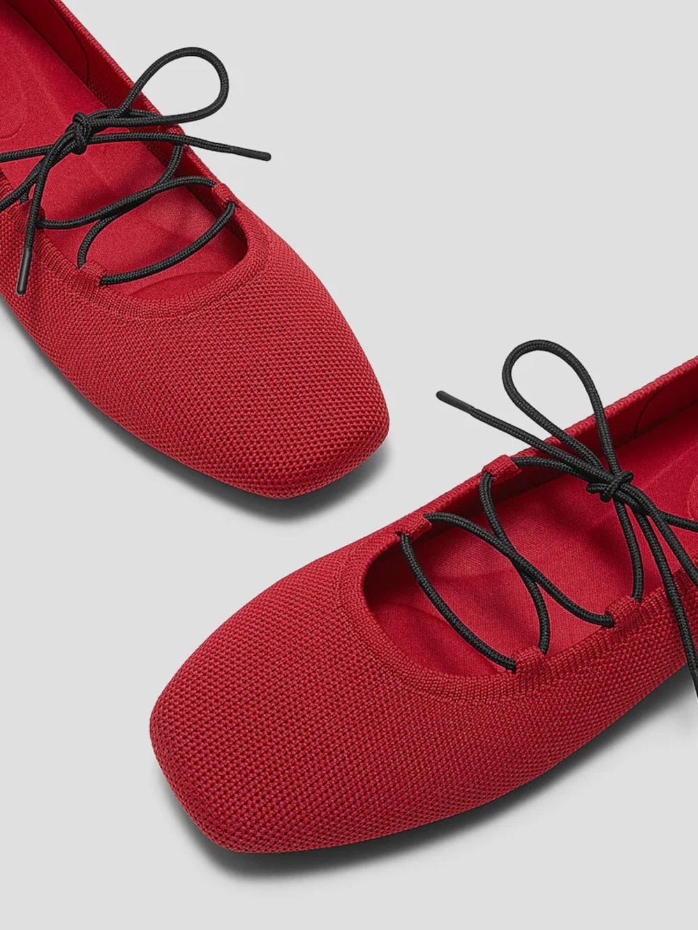 Red Knit Lace-Up Women's Flats